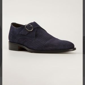 Canali size 8.5 navy suede single monk strap shoe